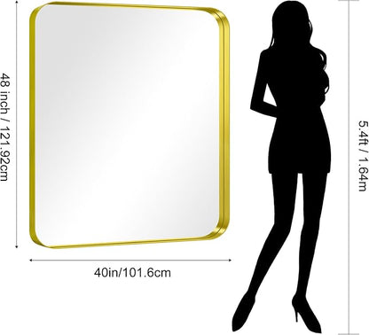 CIRCUMI Gold Bathroom Mirror, Rounded Corner, Tempered Glass, Large Mirror - Image 7