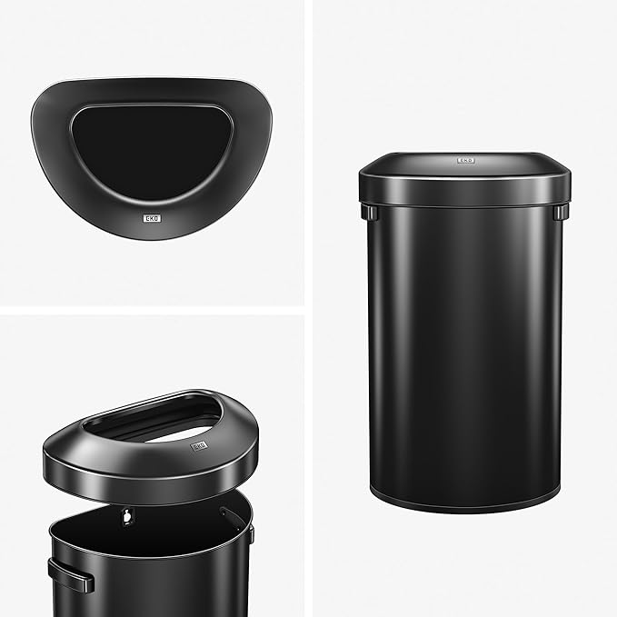 EKO Urban 16 Gallon Semi-Round Open Top Waste Bin, Stainless Steel Half Round - Image 8