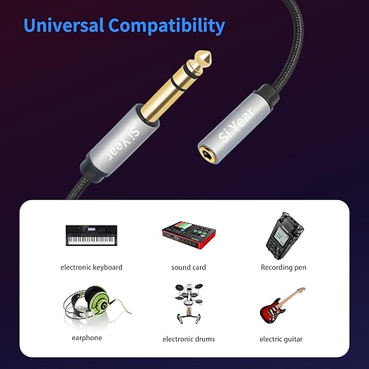 SiYear 1/4" to 3.5mm Headphone Extension Cable, 5FT- 6.35mm Quarter inch Male - Image 3
