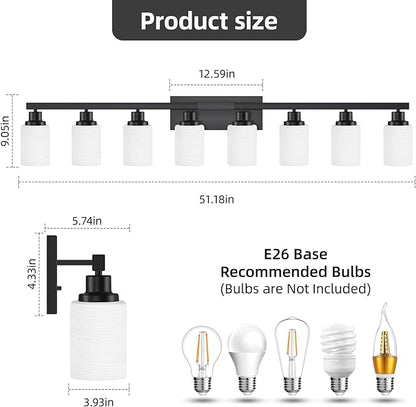 DIKAIDA 8-Light Bathroom Light Fixtures Over Mirror, 52inch Modern Matte Black - Image 3