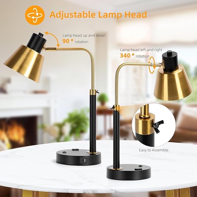 Starstrips Desk Lamp with Dual USB Charging Port, Heavy Duty Metal Task Light - Image 2