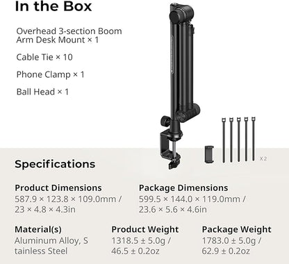 SMALLRIG Overhead 3-Section Desktop Camera Bracket, Damping Boom Arm Desk Mount - Image 8