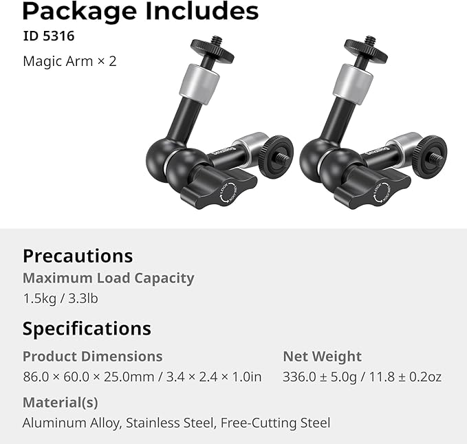 SMALLRIG 5.5-inch Magic Arm 2-Pack, Articulating Adjustable Friction Arm Mount - Image 8