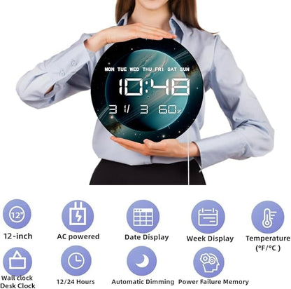 Timethink 12'' Planet Uranus Digital Wall Clock Large Display, Space Solar - Image 9