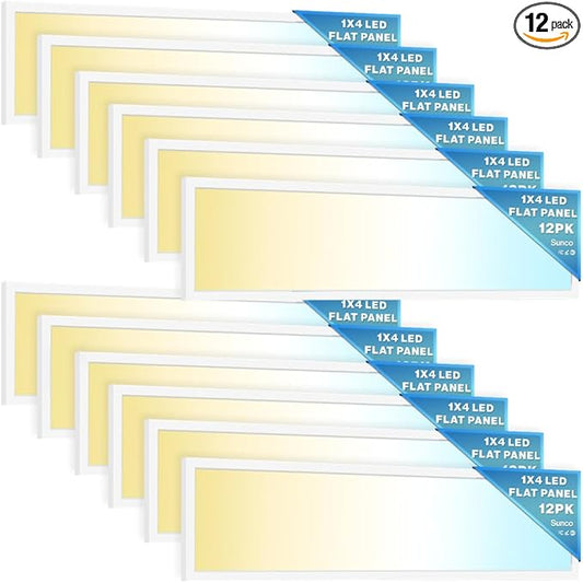 Sunco 12 Pack 1x4 LED Flat Panel Light, Dual Selectable CCT 3500K/4000K/5000K & by SuncoLighting