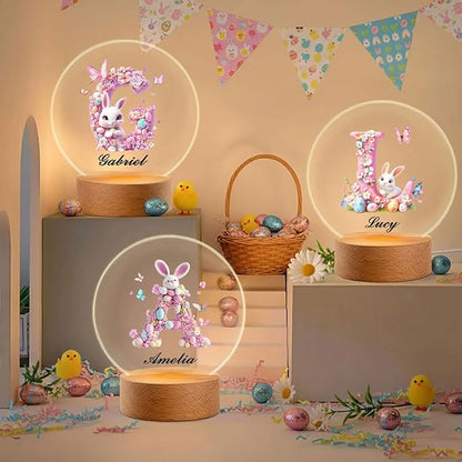 idooodle Personalized Pink Bunny Easter Egg 3D Initial LED Night Light - Image 3