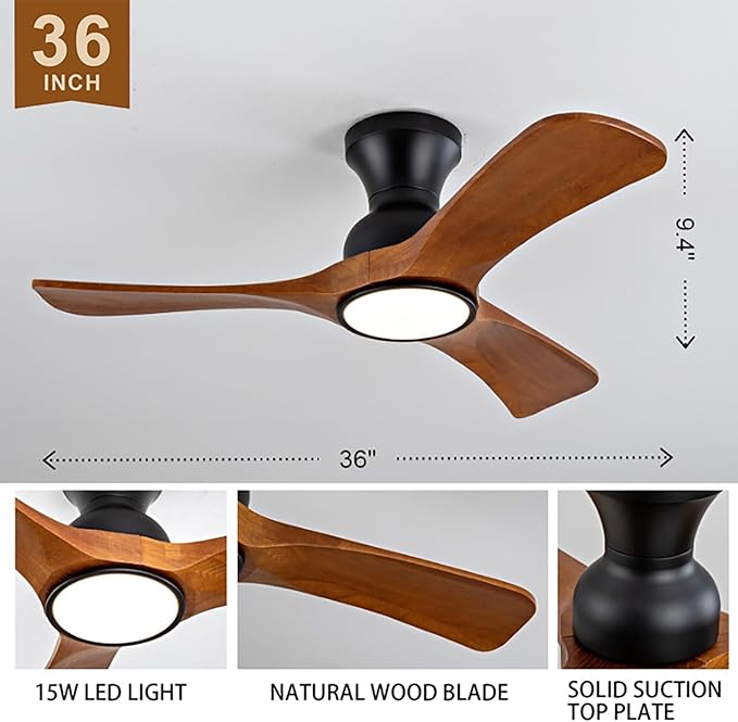 Gaizw Ceiling Fans with Lights, 36 Inch Ceiling Fan of Modern Low Profile - Image 2