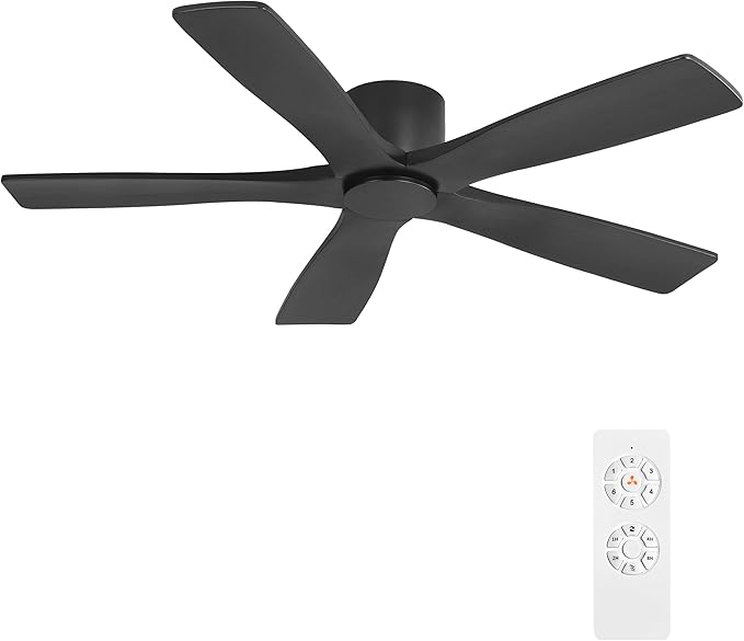 WINGBO 54" Flush Mount DC Ceiling Fans Without Lights, 5 Carved Solid Wood by HomePage