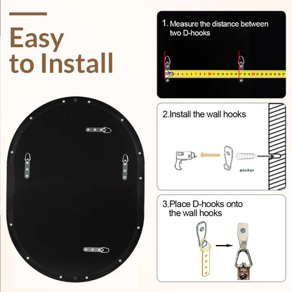 24x32'' Oval Mirror, Black Oval Mirror Pill-Shaped Design in Stainless Steel Metal Frame for Bathroom, Entryway, Living Room, Contemporary 1" Deep Wall Mount Vertical or Horizontal