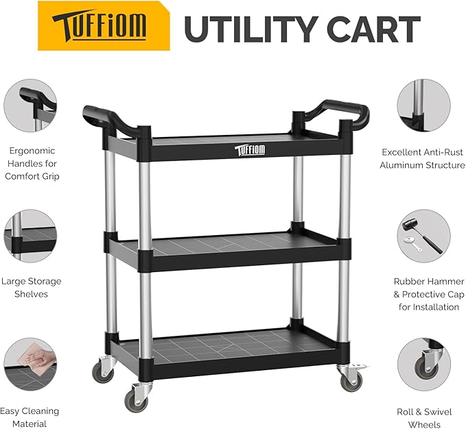 TUFFIOM 3-Tier Plastic Service Utility Cart - Image 2