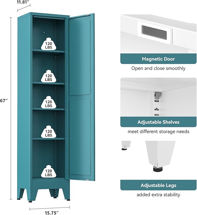 Narrow Metal Cabinet with 4 Adjustable Shelves and Barn Doors, Tall Bathroom - Image 3