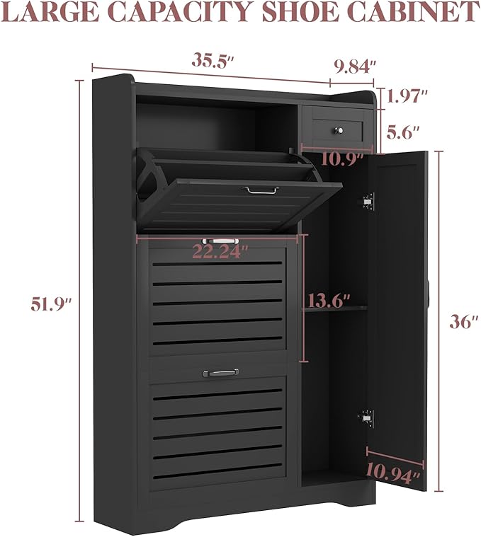 Slim Shoe Storage Cabinet for Entryway, Hidden Shoe Rack Cabinet - Image 2