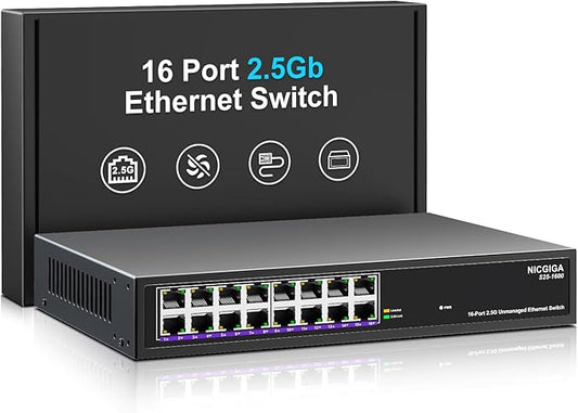 16 Port 2.5Gb Ethernet Switch Unmanaged, NICGIGA 16 Port 2.5G Network Switch by NICGIGA
