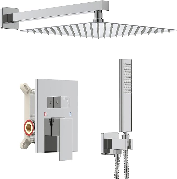 Iriber Chrome Shower System 10 Inch High Pressure Rainfall Shower Head and by Iriber