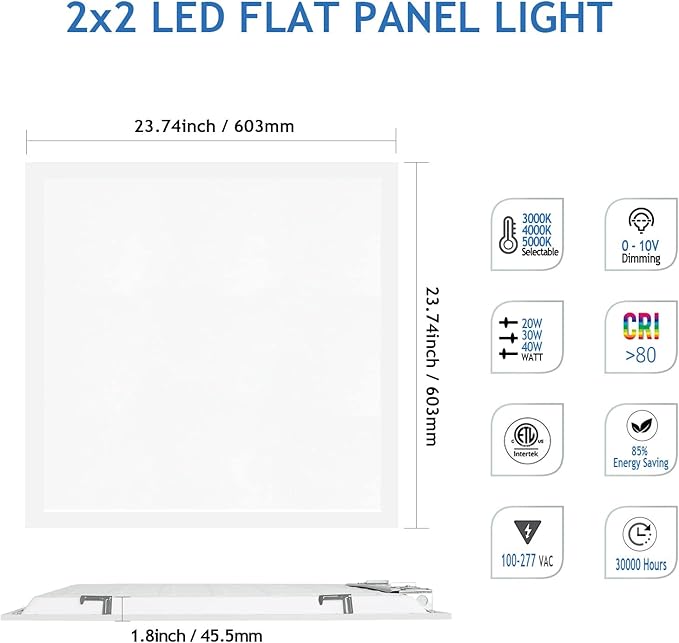 CycevSun 4-Pack 2x2 LED Flat Panel Light Drop Ceiling, 0-10V Dimmable, 3CCT - Image 7