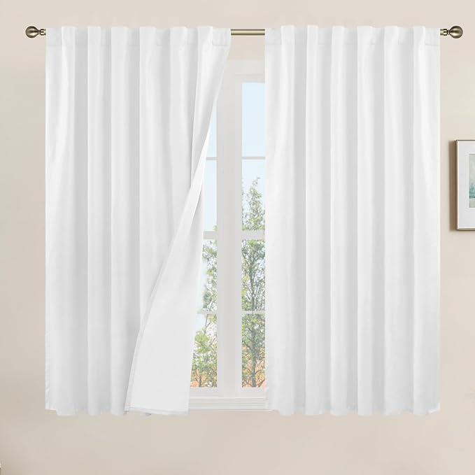 LAMIT White Linen Textured Blackout Curtains 54 Inches by LAMIT