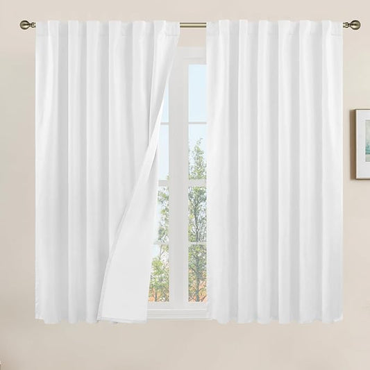 LAMIT White Linen Textured Blackout Curtains 54 Inches by LAMIT