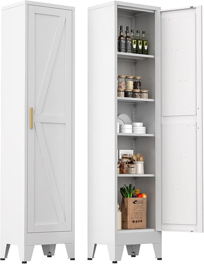 Narrow Metal Cabinet with 4 Adjustable Shelves and Barn Doors, Tall Bathroom by YAUWOHFactoryOutletsColorfulMetalFurniture