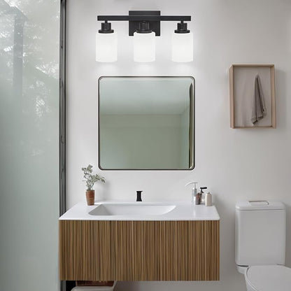 DIKAIDA 3-Light Bathroom Light Fixtures Over Mirror, Modern Matte Black Vanity - Image 2