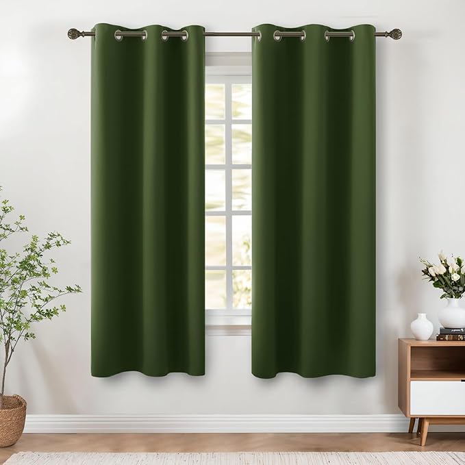 KOUFALL 63 Inch Curtains 2 Panel Set, 42x63 in Long, Dark Army Olive Green by KOUFALL