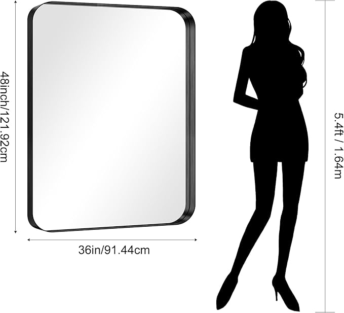 CIRCUMI Black Bathroom Mirror, Rounded Corner, Tempered Glass, Large Mirror - Image 7