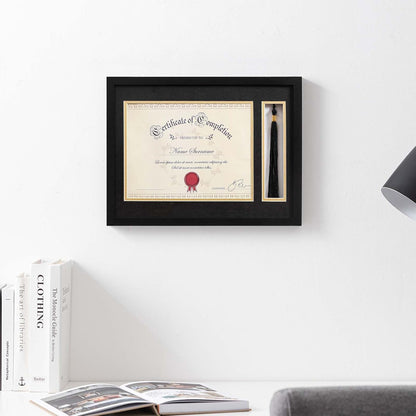 eletecpro 12x16 Diploma Frame with Tassel Holder for 8.5x11 Degree, Black | Real Glass, Black & Gold Mats, Tassel Displayer, Classic Certificates Display, Ready to Hang, Easy to Use