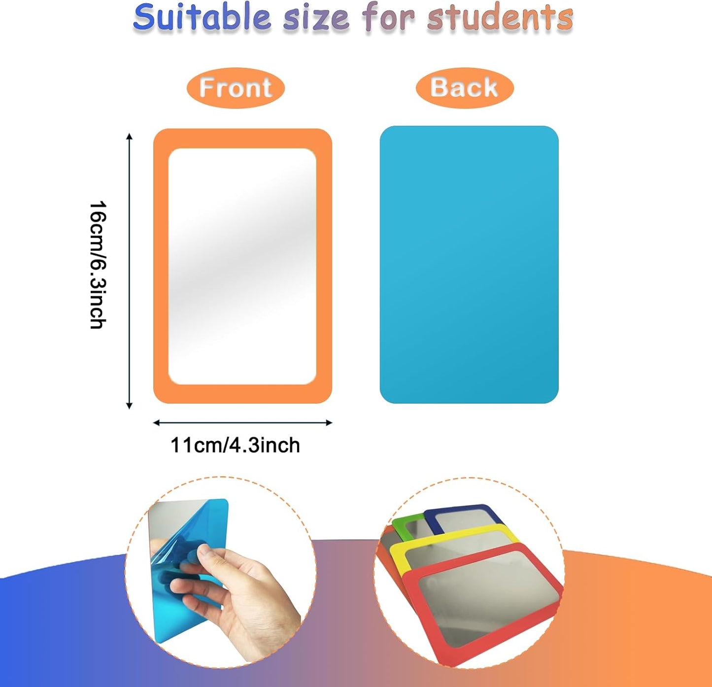 5 Pcs Small Mirrors for Kids Unbreakable Shatter Proof Mirror 6 x 4 Inches Round Corners Square Unbroken Mirrors for School Classroom Bathroom DIY Crafts (Bright Colors)