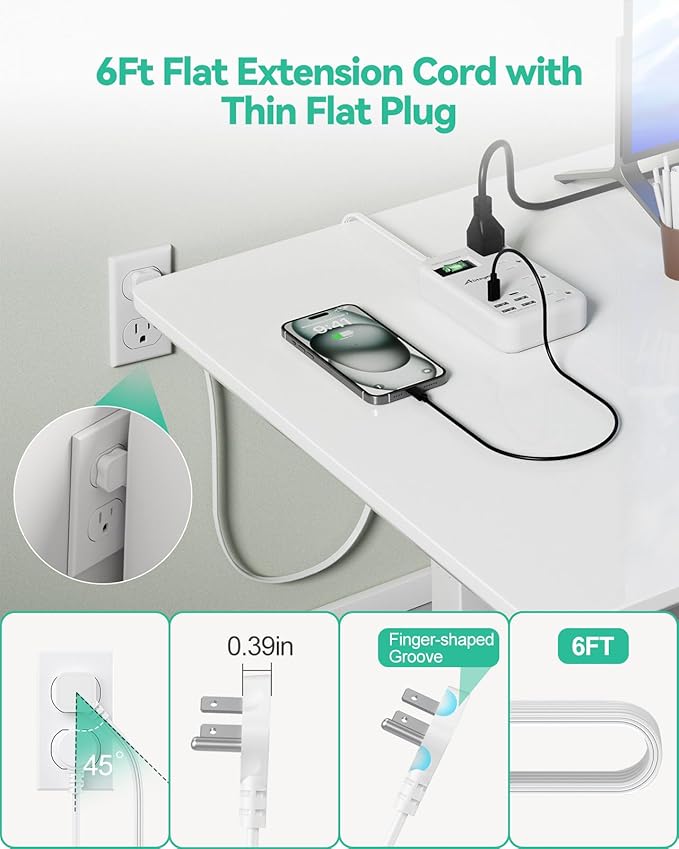 Alitayee 6 USB Surge Protector Power Strip- Travel Power Strip - Image 5