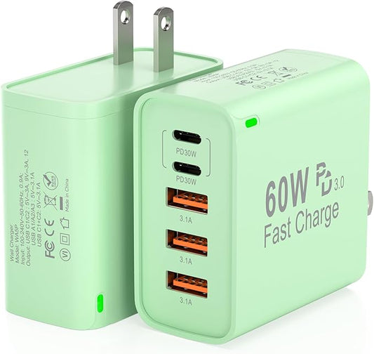 2Pack USB C Fast Charger Block, Total 60W 5-Port USB C Wall Charger 30W Type C by Unknown