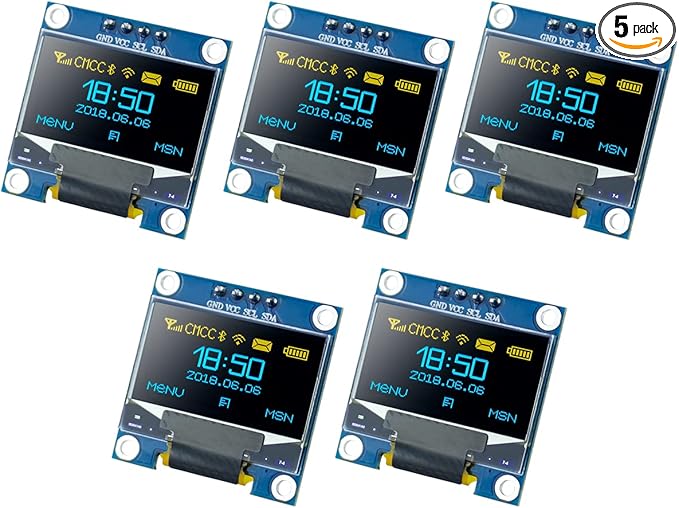 Hosyond 5 Pcs 0.96 Inch OLED I2C IIC Display Module 12864 128x64 Pixel SSD1306 by Hosyond