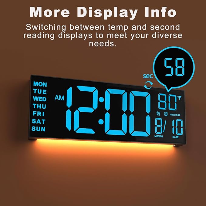 JALL 13" Large Digital Wall Mount Clock, Count Down Timer, Big LED, Temperature - Image 9