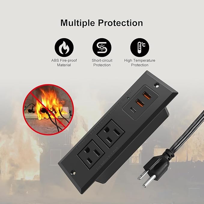 20W Recessed Power Strip USB C Fast Charge Desk Power Outlet Type C Flush - Image 5