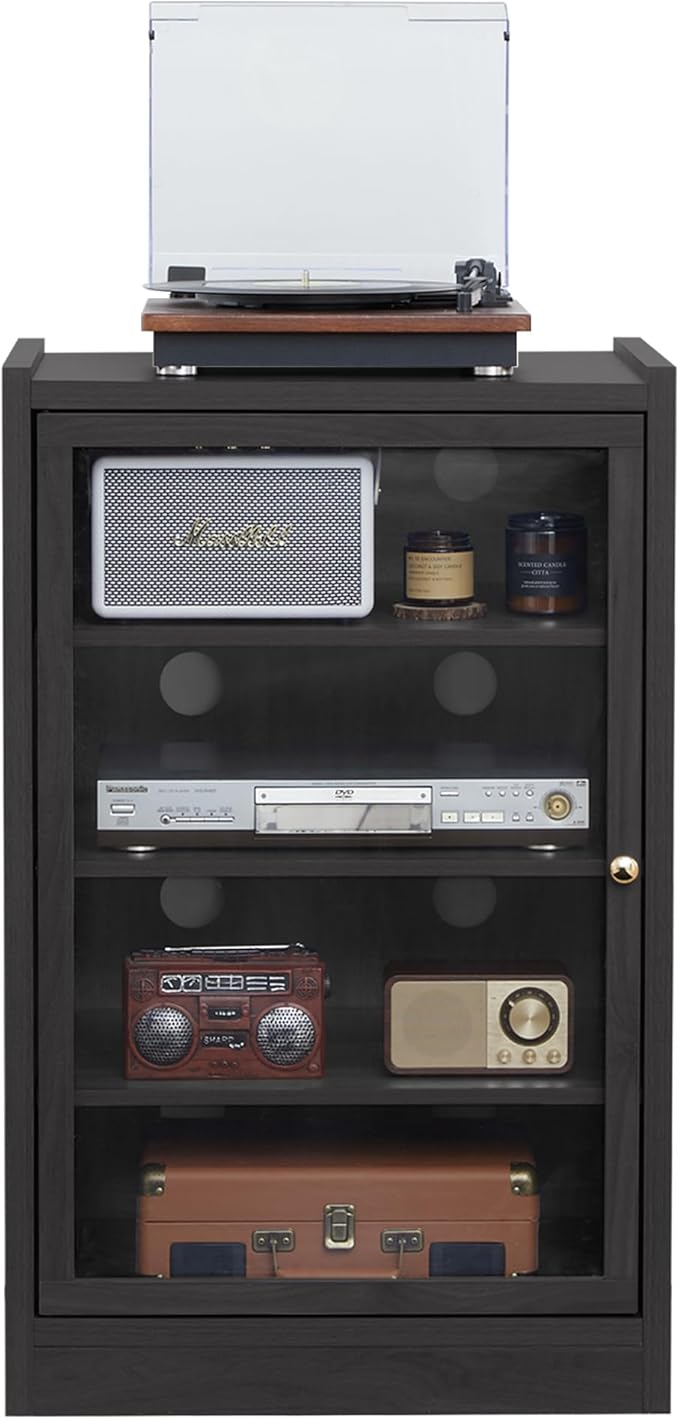 LEVNARY Media Cabinet with Door, AV Media Storage Shelf with Cable Management - Image 8