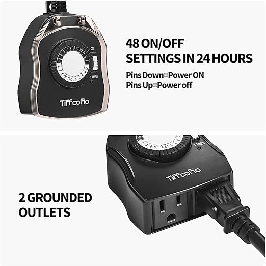 TiFFCOFiO Outdoor Timer Outlet, 24 Hour Mechanical Outdoor Timer - Image 2