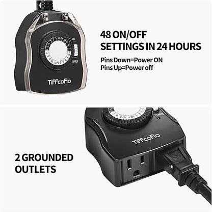 TiFFCOFiO Outdoor Timer Outlet, 24 Hour Mechanical Outdoor Timer - Image 2