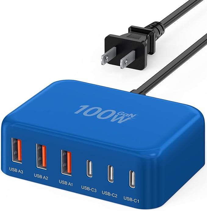 USB C Fast Charger, 100W GaN 6 Port Type C Charging Station Hub Block Cube by BREEKET