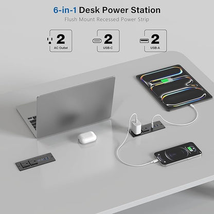 Recessed Power Strip Fast Charging Station 2 PD 65W USB C, Flush Mount - Image 3