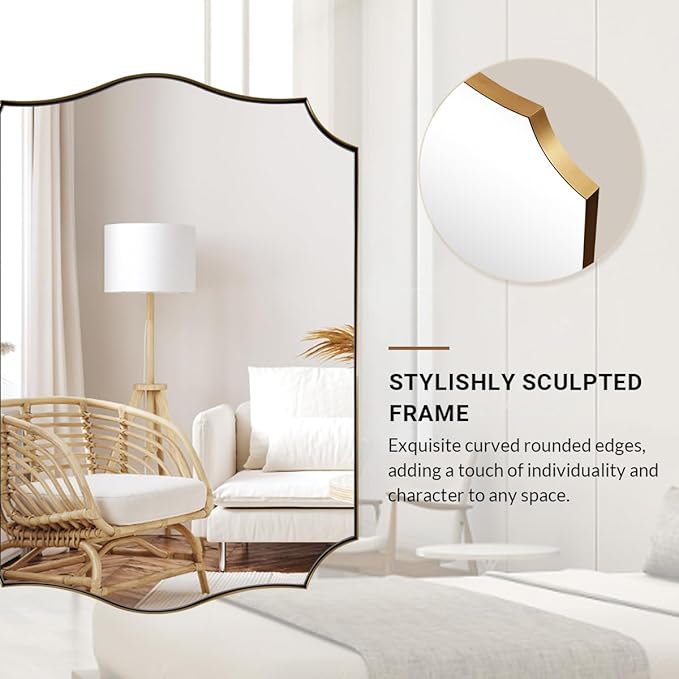 ANDY STAR 24x40 Inch Gold Mirror, Brushed Gold Bathroom Mirror, Antique Brass - Image 9