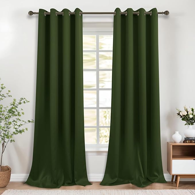 KOUFALL Olive Green Blackout Curtains 52 by 102 Inches Long - Image 3