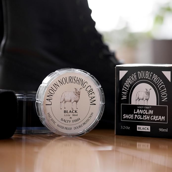 SALTY FISH Shoe Polish Cream 3.2Oz, Lanolin Shoe Polish Kit - Image 7