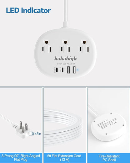 Flat Extension Cord with Outlet Cover & Cable Clips- 5 FT, 1625W Child Proof - Image 7