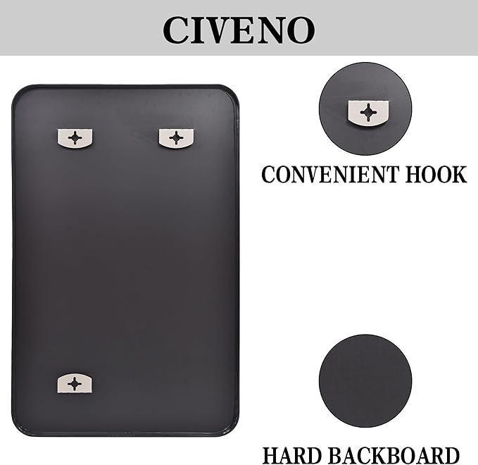Bathroom Mirror, 48x36 inch Black Rectangle Wall Mirror, Metal Frame Rounded - Image 8