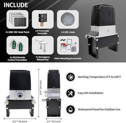 TOPENS DKC2000S Solar Sliding Gate Opener Chain Drive Automatic Gate Motor - Image 7