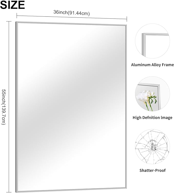 36x55 inch Bathroom Mirror, Large Rectangular Wall Mirrors - Image 4