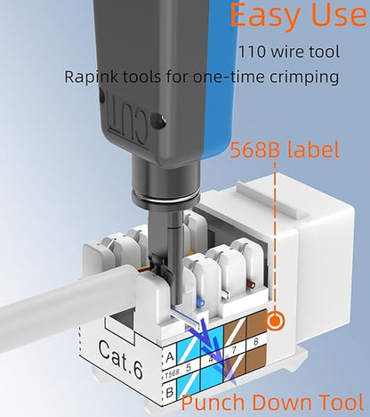 Rapink RJ45 Keystone Jack Cat6 10G Support, Keystone Jacks UTP 10 Pack - Image 7