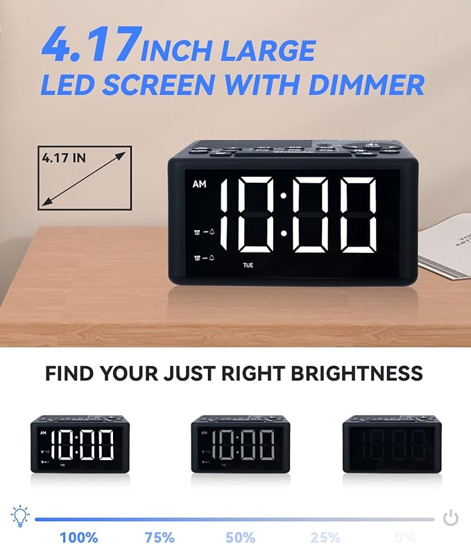 Digital Alarm Clock Radio with AM/FM Radio, Dual Weekday/Weekend Alarms - Image 4