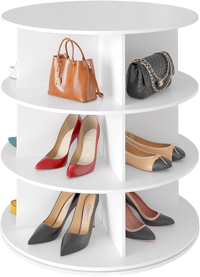 SpaceAid 3 Tier Rotating Shoe Rack Tower, Spinning Shoe Display Lazy Susan by SpaceAid