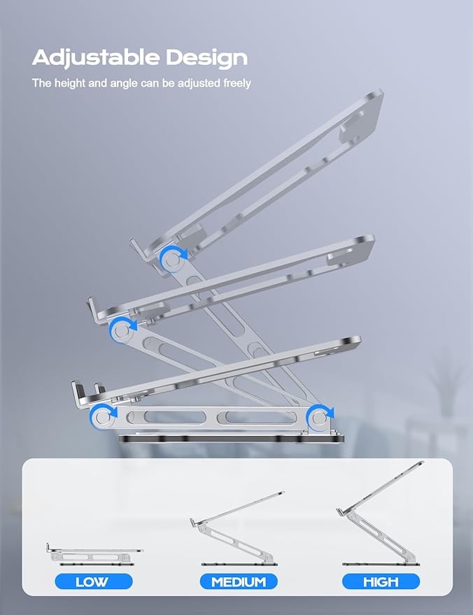 Adjustable Laptop Stand for Desk, Metal Foldable Laptop Riser, Ventilated - Image 3