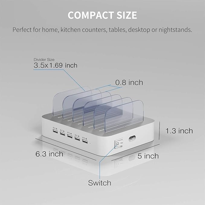 MSTJRY Charging Station for Multiple Devices : 5 Port Multi USB-A Charger - Image 6