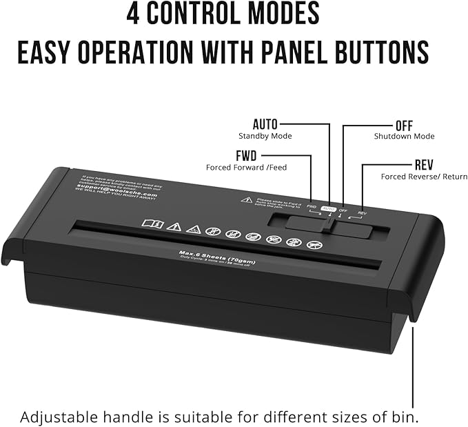 Small Paper Shredder for Home, 6 Sheet Strip Cut Paper Shredder Without Basket - Image 3